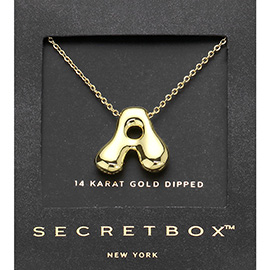 SECRET BOX_ -A- 14K Gold Dipped Bubble Initial Pendant Necklace