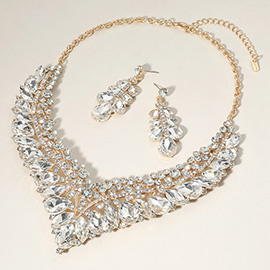 Teardrop Marquise Round Stone Embellished V Shaped Evening Necklace