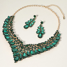 Teardrop Marquise Round Stone Embellished V Shaped Evening Necklace
