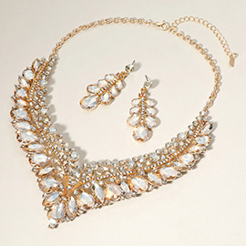 Teardrop Marquise Round Stone Embellished V Shaped Evening Necklace