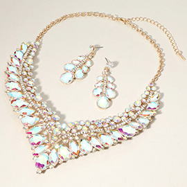 Teardrop Marquise Round Stone Embellished V Shaped Evening Necklace
