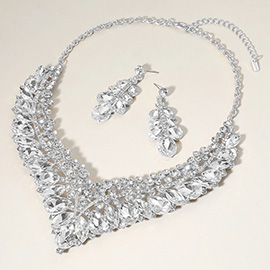 Teardrop Marquise Round Stone Embellished V Shaped Evening Necklace