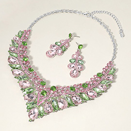 Teardrop Marquise Round Stone Embellished V Shaped Evening Necklace