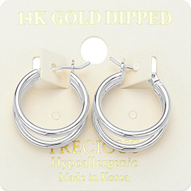 14K White Gold Dipped Hypoallergenic Double Hoop Pin Catch Earrings