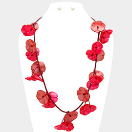 Celluloid Acetate Flower Beaded Faux Leather Necklace