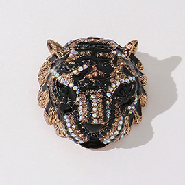 Stone Paved Enamel King Tiger Pin Brooch