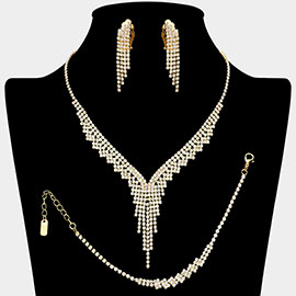 Rhinestone Paved Fringe Necklace Jewelry Set