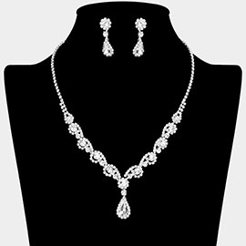Teardrop Stone Pendant Accented Round Stone Rhinestone Paved Necklace