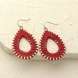 Raffia Wrapped Teardrop Dangle Earrings