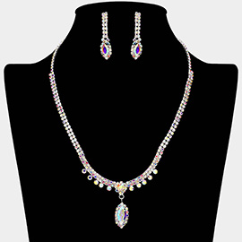 Marquise Stone Pendant Rhinestone Paved Necklace