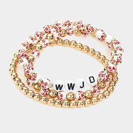 3PCS - WWJD Message Beaded Stretch Multi Layered Bracelets