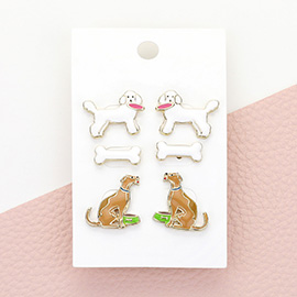3Pairs - Enamel Dog Stud Earring Set