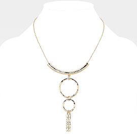 Abstract Hammered Metal Double O Ring Bar Necklace