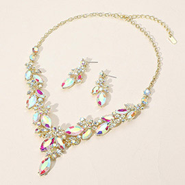 Flower Marquise Stone Cluster Y Shaped Evening Necklace