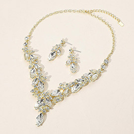 Flower Marquise Stone Cluster Y Shaped Evening Necklace