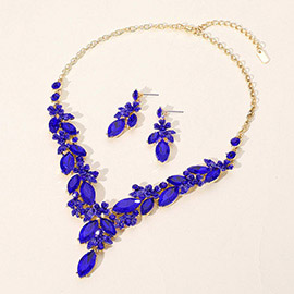 Flower Marquise Stone Cluster Y Shaped Evening Necklace