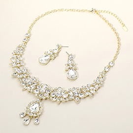 Teardrop Stone Cluster Pendant Flower Stone Embellished Evening Necklace