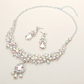 Teardrop Stone Cluster Pendant Flower Stone Embellished Evening Necklace