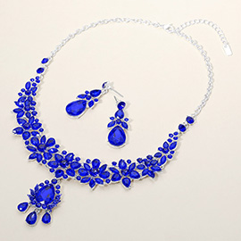 Teardrop Stone Cluster Pendant Flower Stone Embellished Evening Necklace