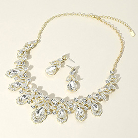 Teardrop Stone Cluster Pointed Marquise Round Stone Embellished Collar Evening Necklace