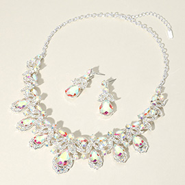 Teardrop Stone Cluster Pointed Marquise Round Stone Embellished Collar Evening Necklace