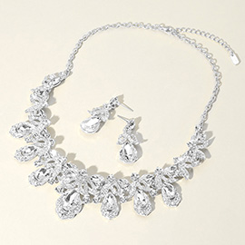Teardrop Stone Cluster Pointed Marquise Round Stone Embellished Collar Evening Necklace
