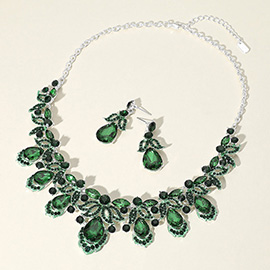 Teardrop Stone Cluster Pointed Marquise Round Stone Embellished Collar Evening Necklace