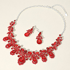 Teardrop Stone Cluster Pointed Marquise Round Stone Embellished Collar Evening Necklace
