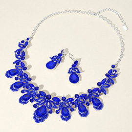 Teardrop Stone Cluster Pointed Marquise Round Stone Embellished Collar Evening Necklace