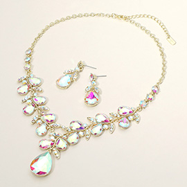 Teardrop Cluster Embellished Pendant Evening Necklace