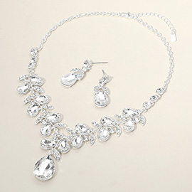 Teardrop Cluster Embellished Pendant Evening Necklace