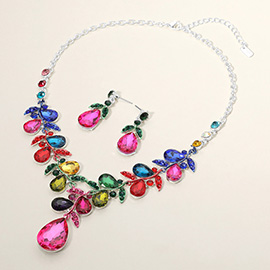 Teardrop Cluster Embellished Pendant Evening Necklace