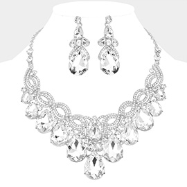 Teardrop Glass Stone Cluster Embellished Evening Necklace