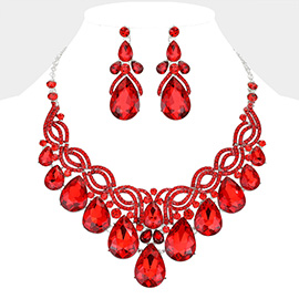 Teardrop Glass Stone Cluster Embellished Evening Necklace