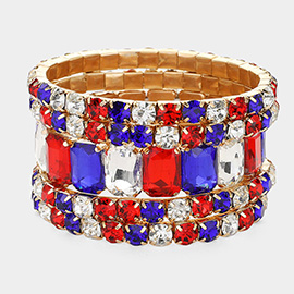 5PCS - Emerald Cut Round Stone Stretch Evening Bracelets