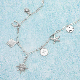 Shell Starburst Starfish Horseshoe Charm Station Necklace