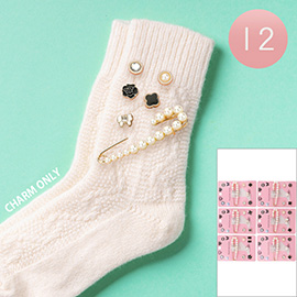 12 SET OF 6 - Pearl Safety Pin Flower Enamel Bow Star Flower Pin Trendy Slouch Socks Charm Jewelry