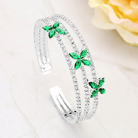 CZ Marquise Stone Cluster Flower Pointed Split Cuff Evening Bracelet