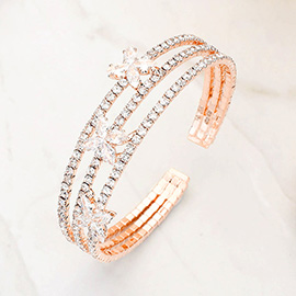 CZ Marquise Stone Cluster Flower Pointed Split Cuff Evening Bracelet