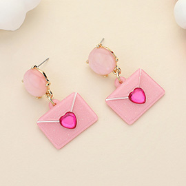 Glittered Resin Heart Envelope Dangle Earrings
