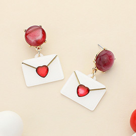 Glittered Resin Heart Envelope Dangle Earrings
