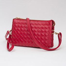 Faux Leather Woven Flap Envelope Crossbody Bag