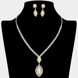 Marquise Pearl Pendant Rhinestone Paved Necklace