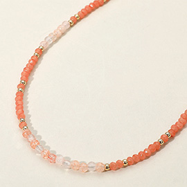 Natural Stone Metal Ball Faceted Beaded Choker Necklace