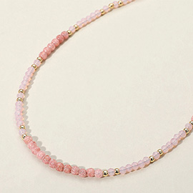 Natural Stone Metal Ball Faceted Beaded Choker Necklace