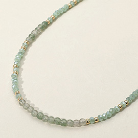 Natural Stone Metal Ball Faceted Beaded Choker Necklace