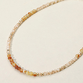 Natural Stone Metal Ball Faceted Beaded Choker Necklace