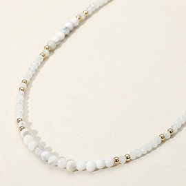 Natural Stone Metal Ball Faceted Beaded Choker Necklace