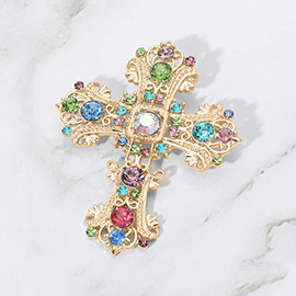 Stone Embellished Gothic Cross Pin Brooch