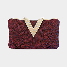 Sparkle Fabric Stone Paved V Fold Clutch / Evening Bag / Crossbody Bag